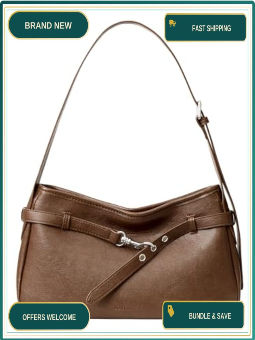 Vegan Leather Baguette Bag Adjustable Shoulder Purse Wide Strap